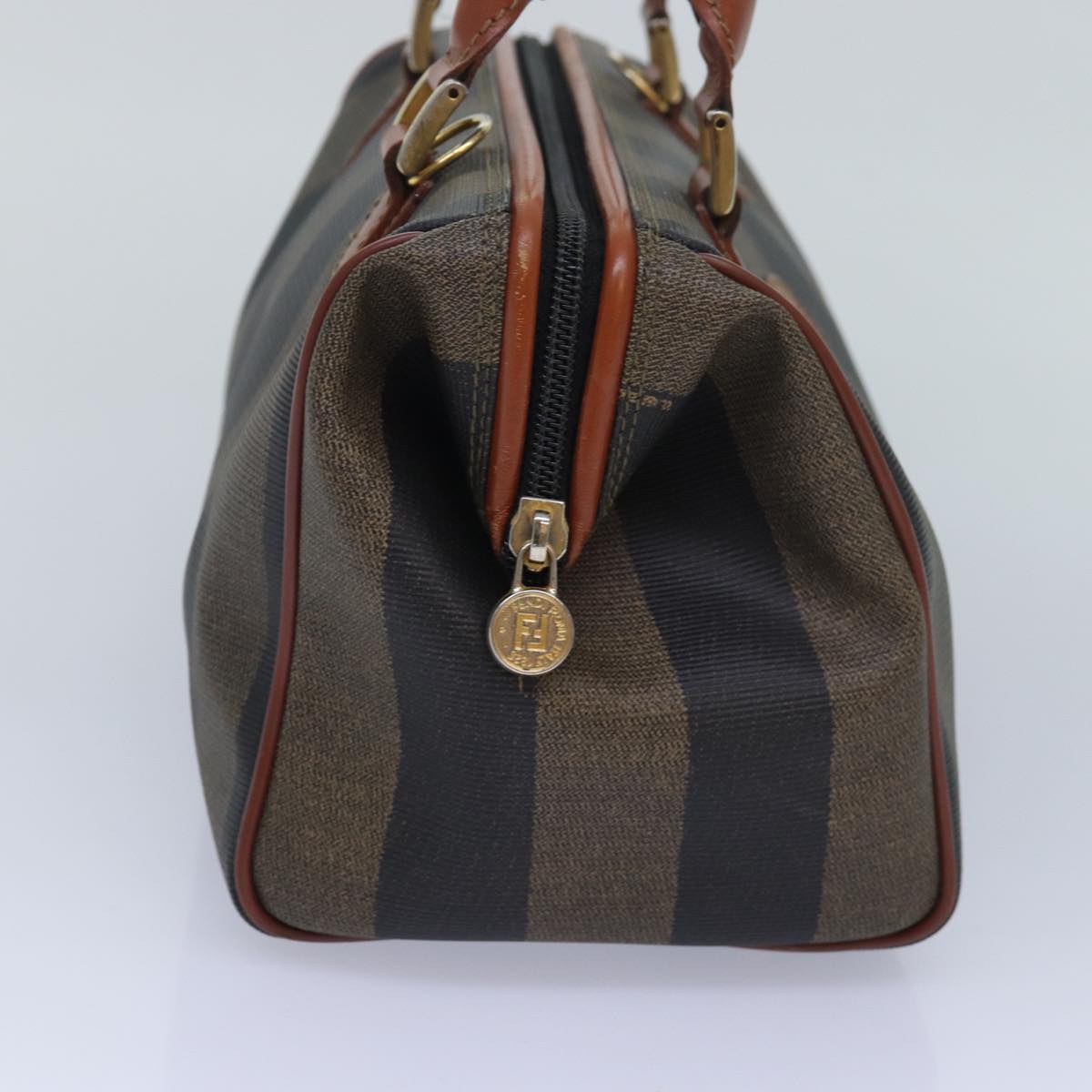 FENDI Pecan Canvas Hand Bag Coated Canvas Brown Khaki Auth am6676