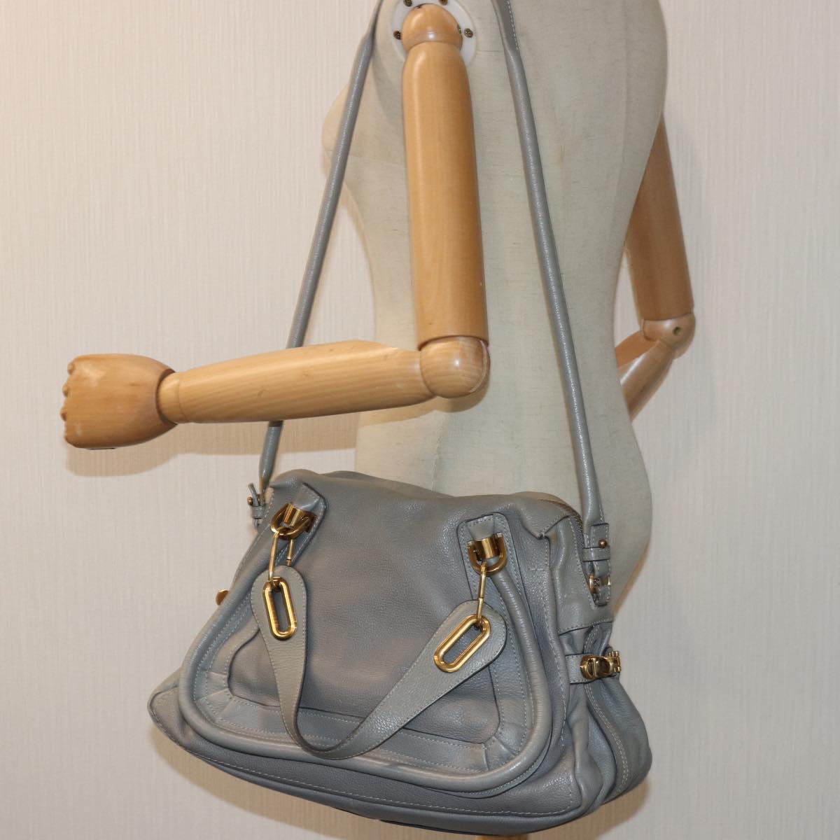 Chloe Paraty Hand Bag Leather 2way Gray Auth am6680