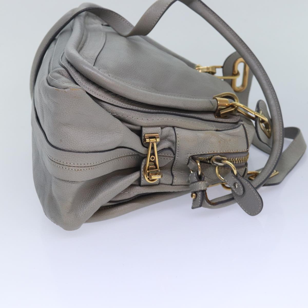 Chloe Paraty Hand Bag Leather 2way Gray Auth am6680