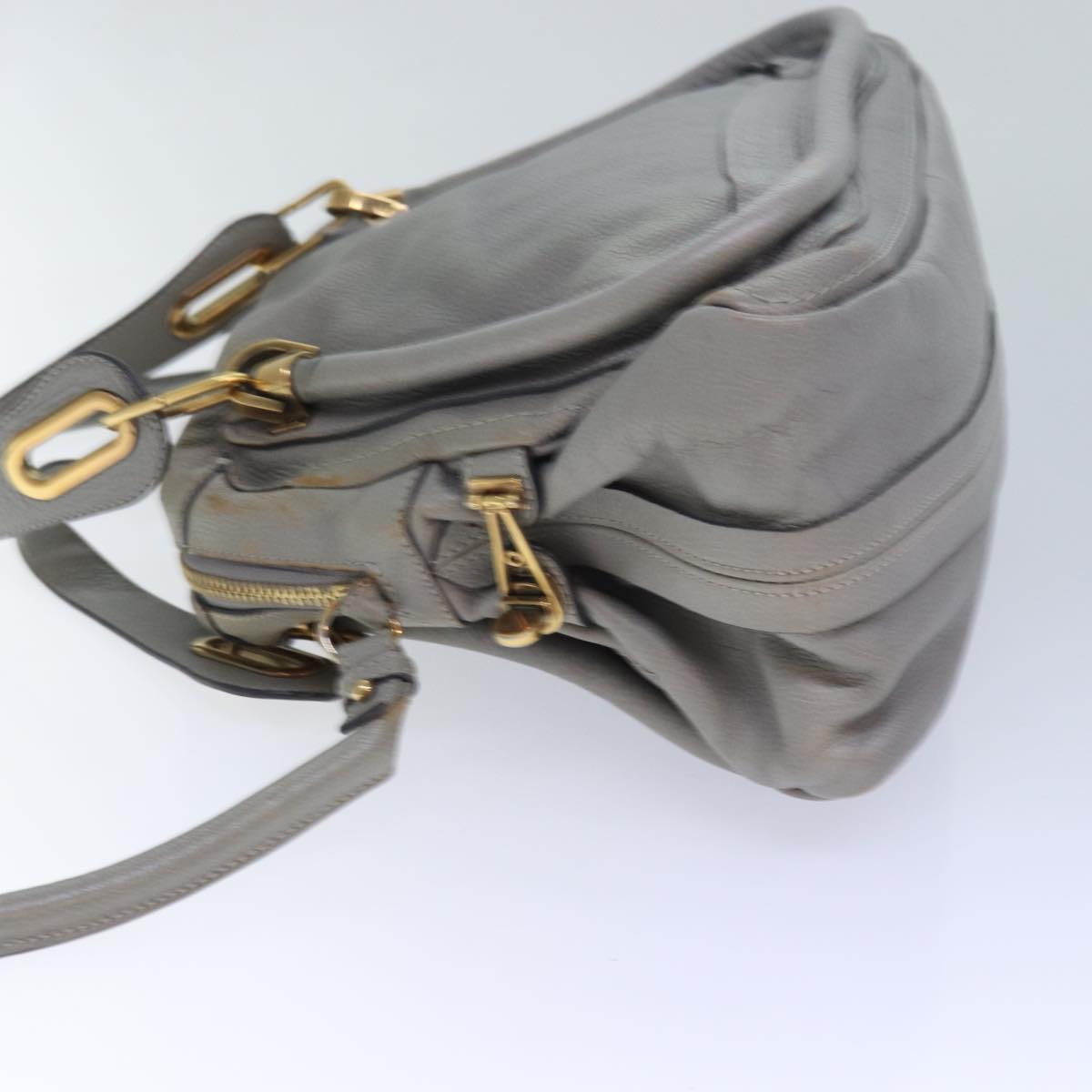 Chloe Paraty Hand Bag Leather 2way Gray Auth am6680