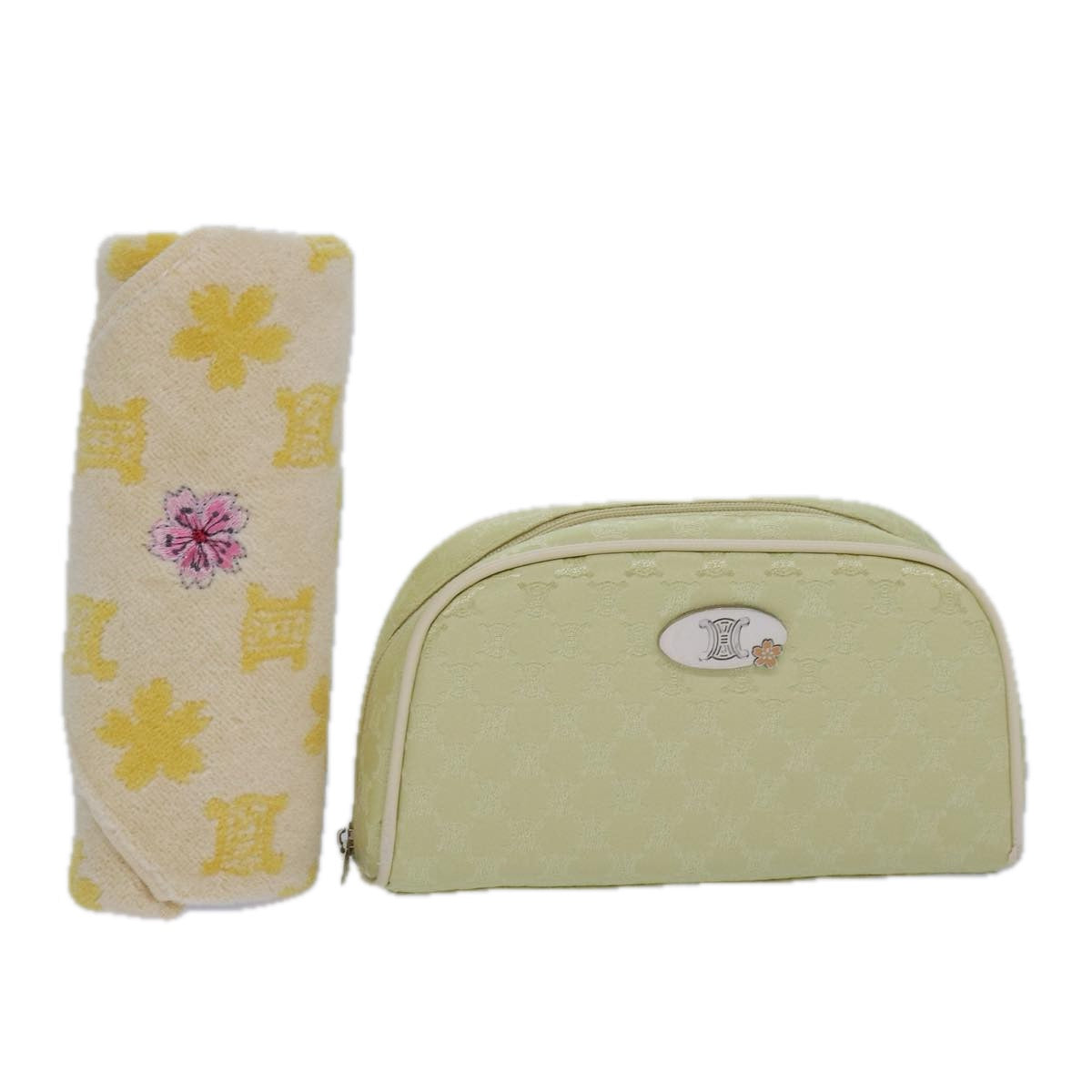 CELINE Macadam Canvas Towel Pouch Set Canvas Yellow Auth am6681