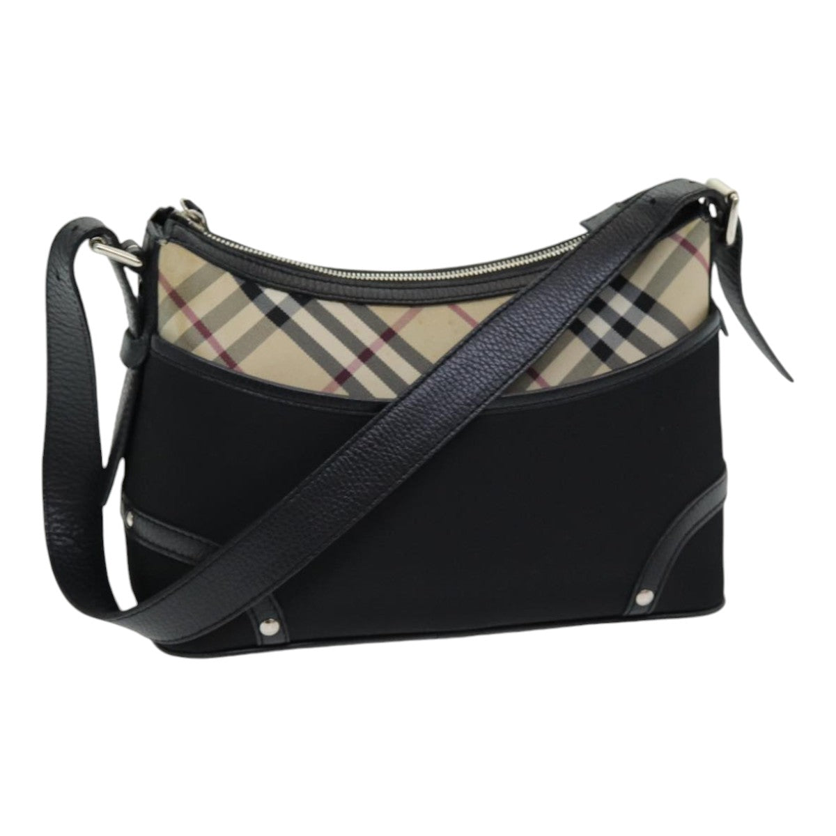 BURBERRY Nova Check Shoulder Bag Nylon Black Beige Auth am6696