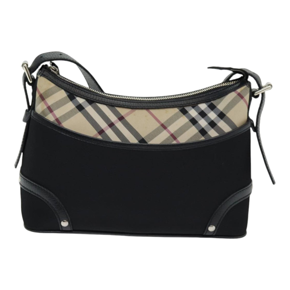 BURBERRY Nova Check Shoulder Bag Nylon Black Beige Auth am6696