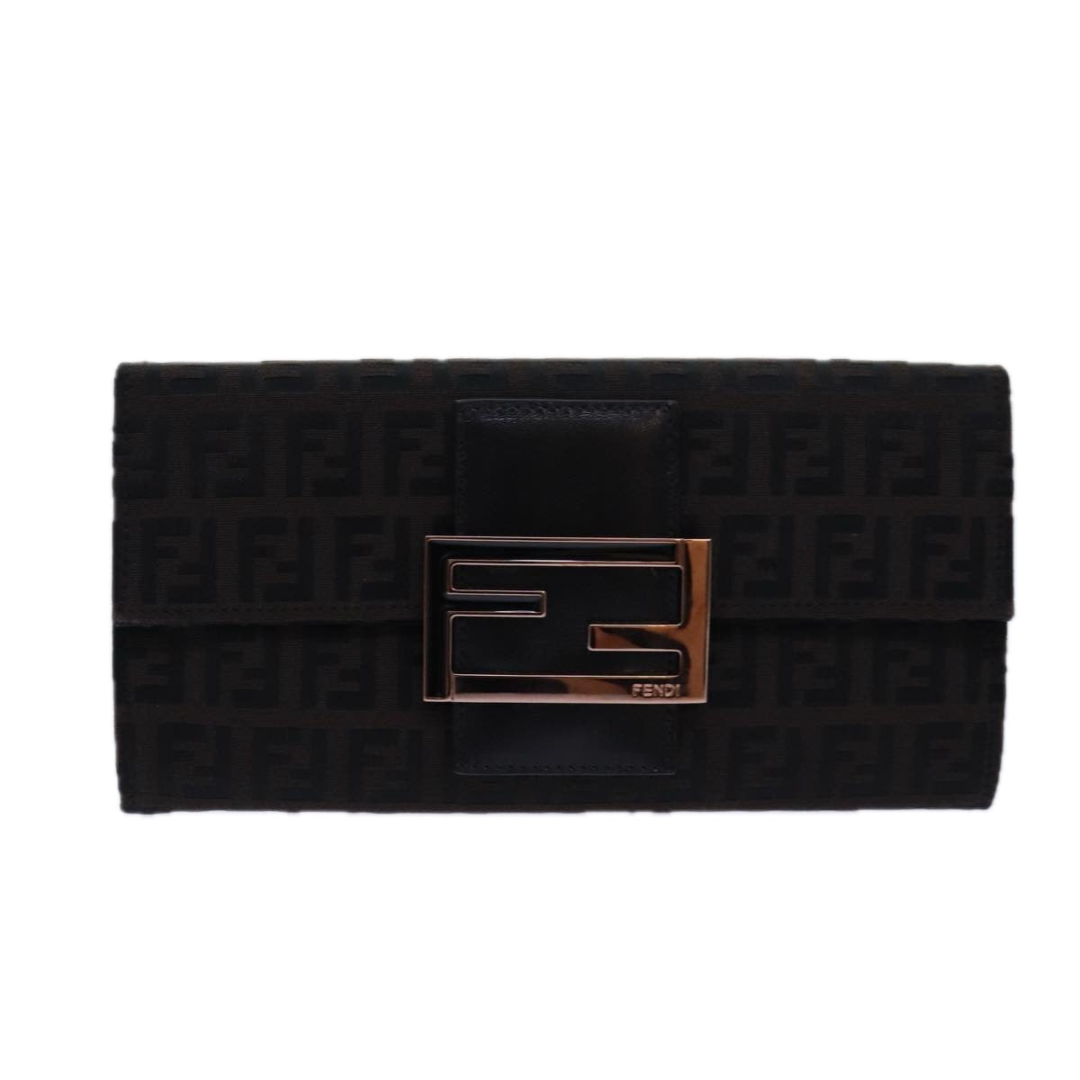 FENDI Zucchino Canvas Long Wallet Brown Auth am6703 - 0