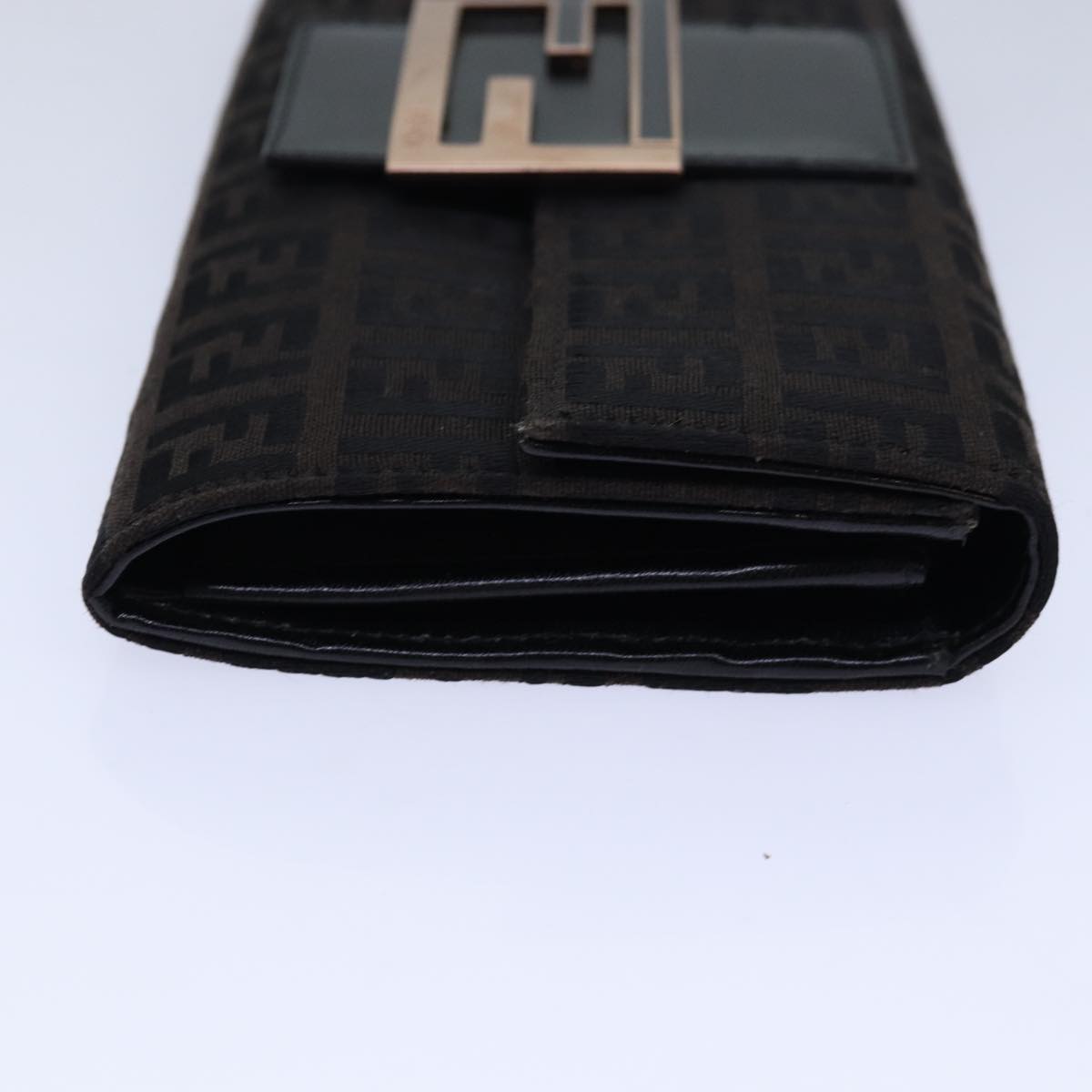 FENDI Zucchino Canvas Long Wallet Brown Auth am6703