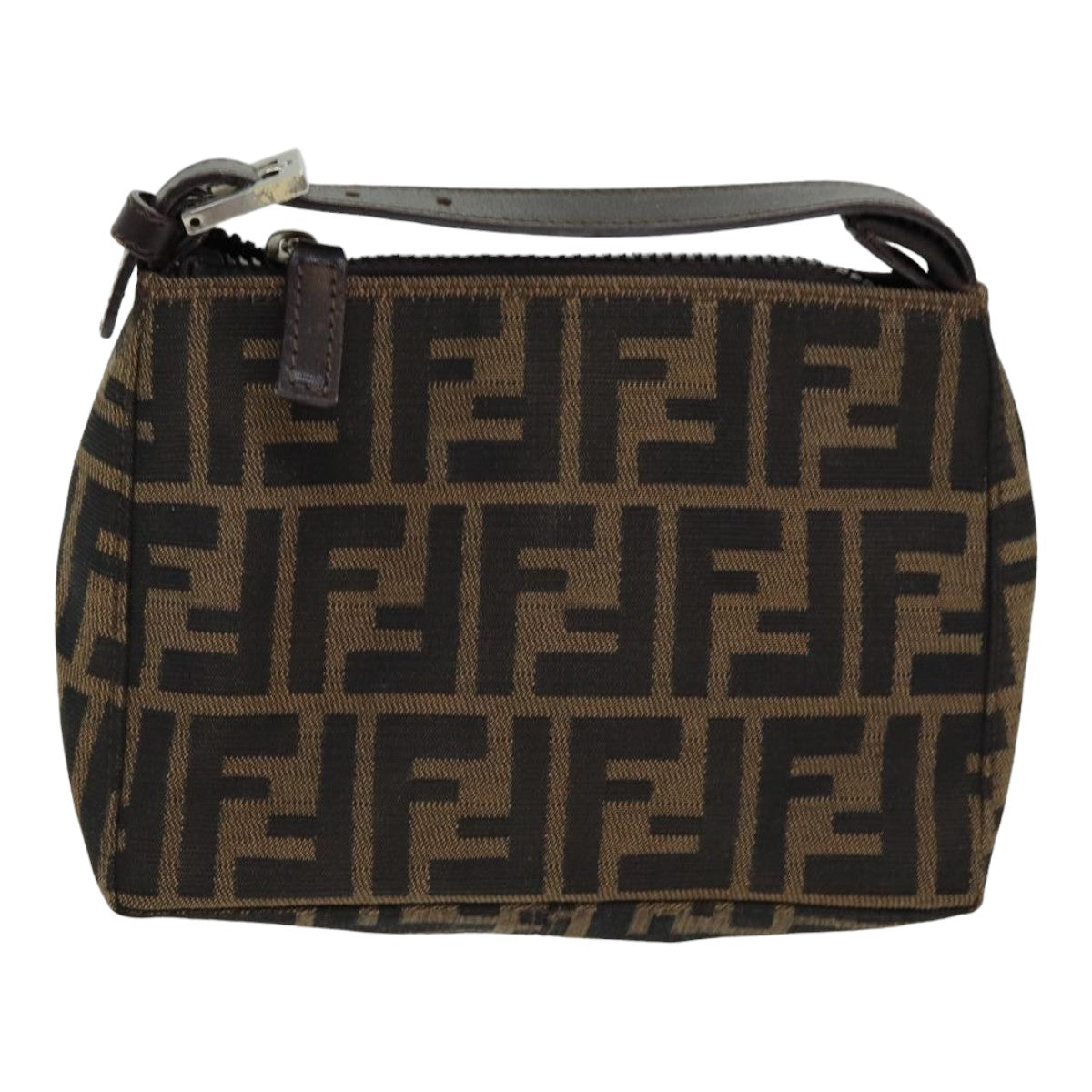 FENDI Zucca Canvas Hand Bag Brown Black Auth am6704