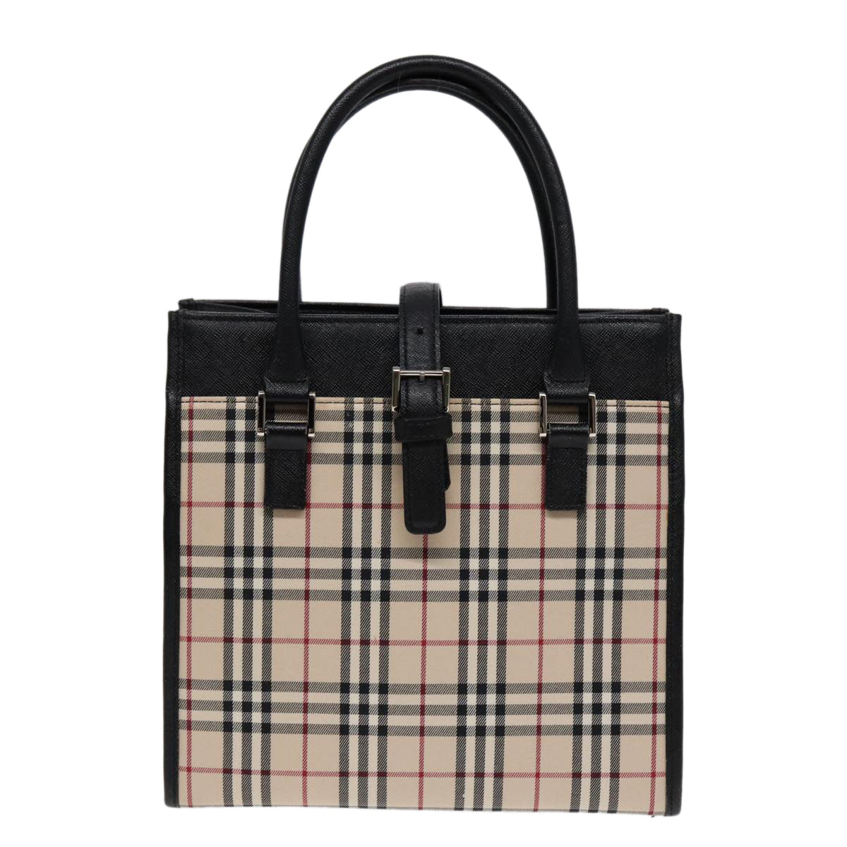 BURBERRY Nova Check Hand Bag Canvas Beige Black Auth am6710