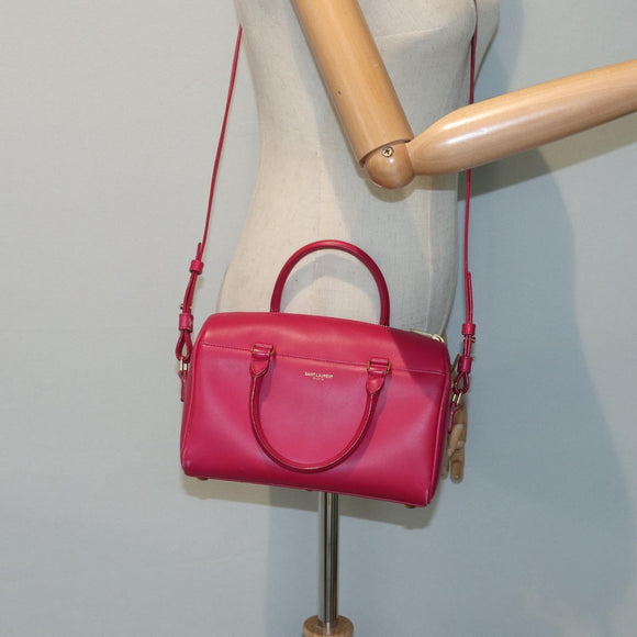 SAINT LAURENT Baby Duffel Hand Bag Leather 2way Red Auth am6711