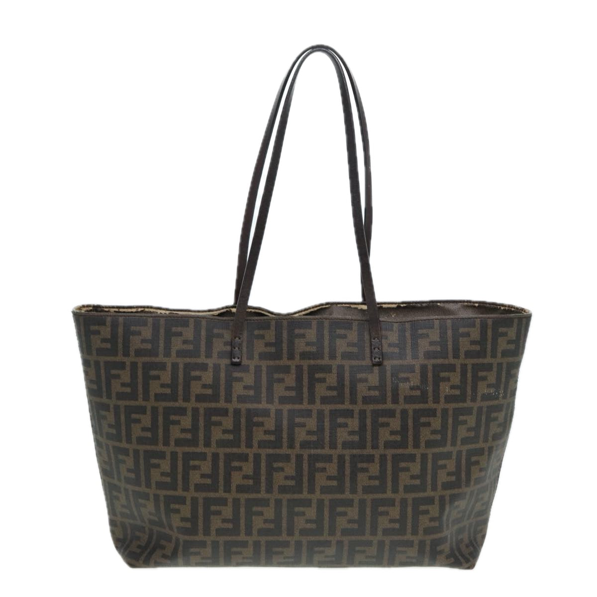 FENDI Zucca Canvas Tote Bag Brown Black gold Auth am6727 - 0