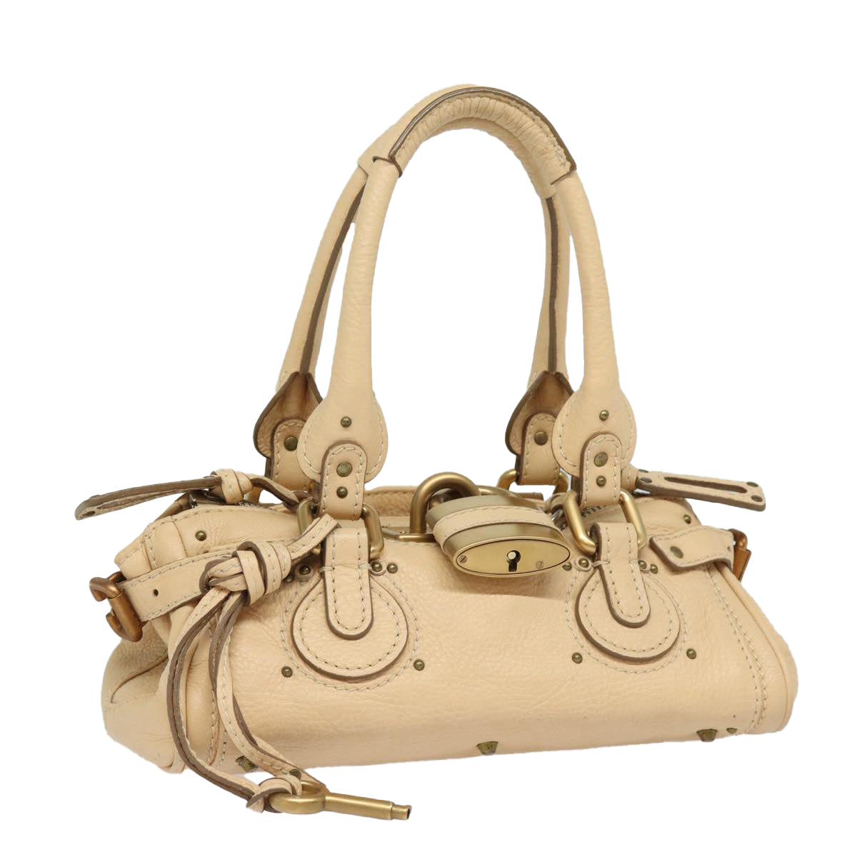 Chloe Paddington Hand Bag Leather Beige Gold Silver Auth am6729