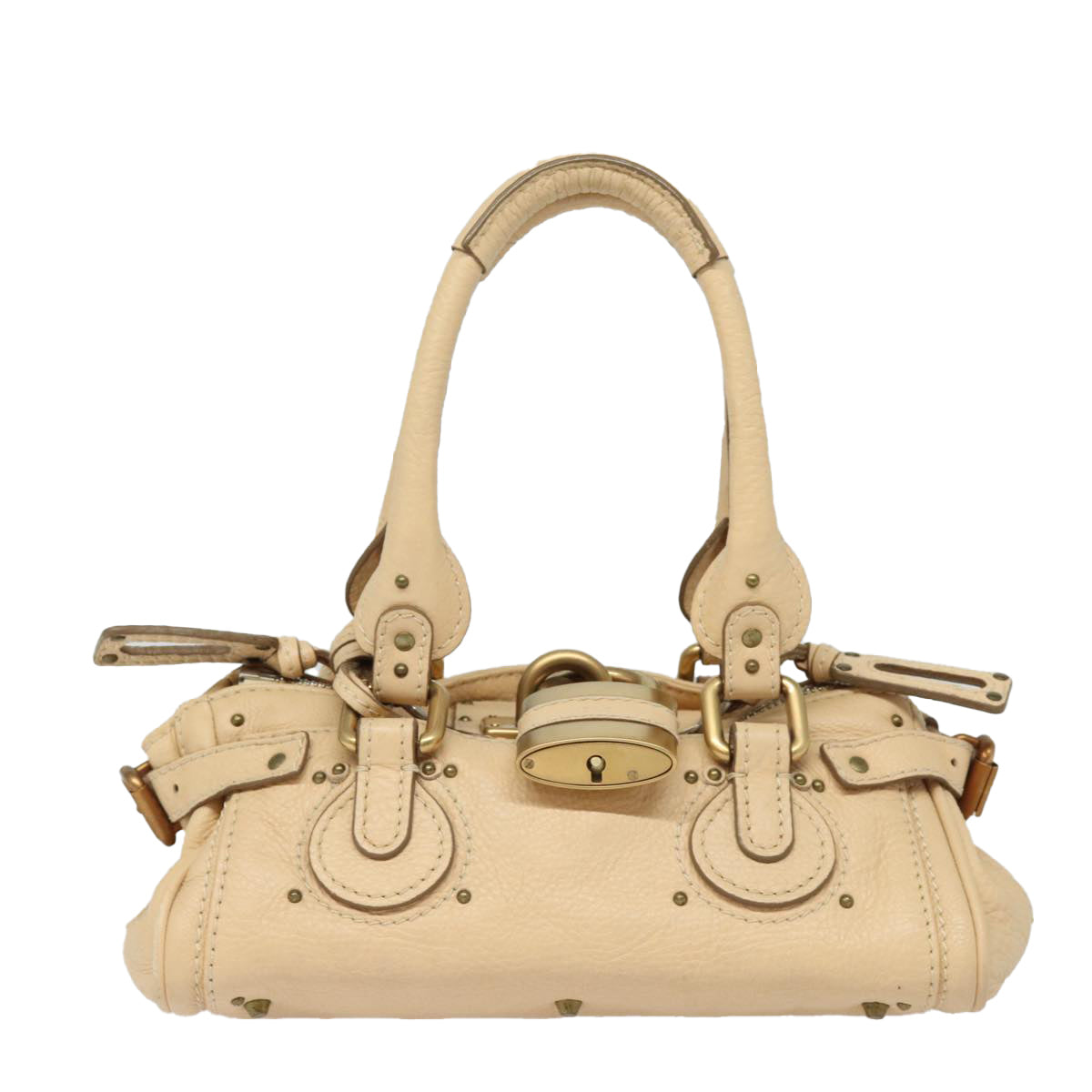 Chloe Paddington Hand Bag Leather Beige Gold Silver Auth am6729 - 0