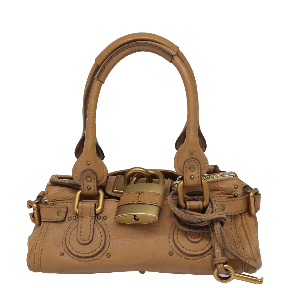 Chloe Paddington Hand Bag Leather Brown Gold Silver Auth am6731