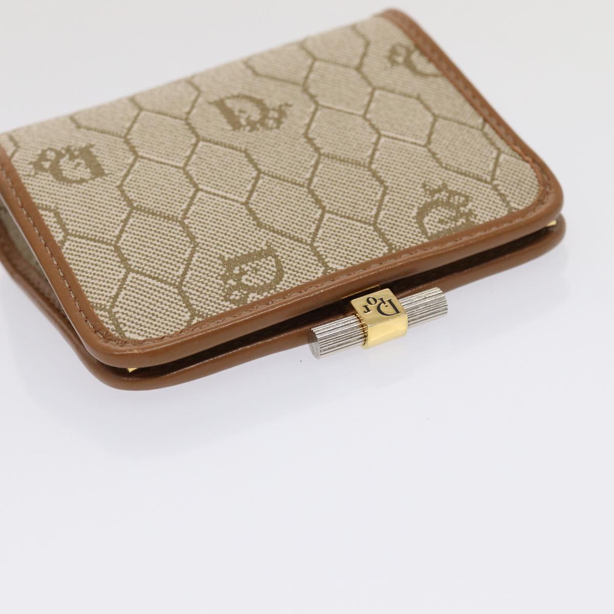 Christian Dior Trotter Honeycomb Canvas Wallet 2Set Brown Beige Auth am6749