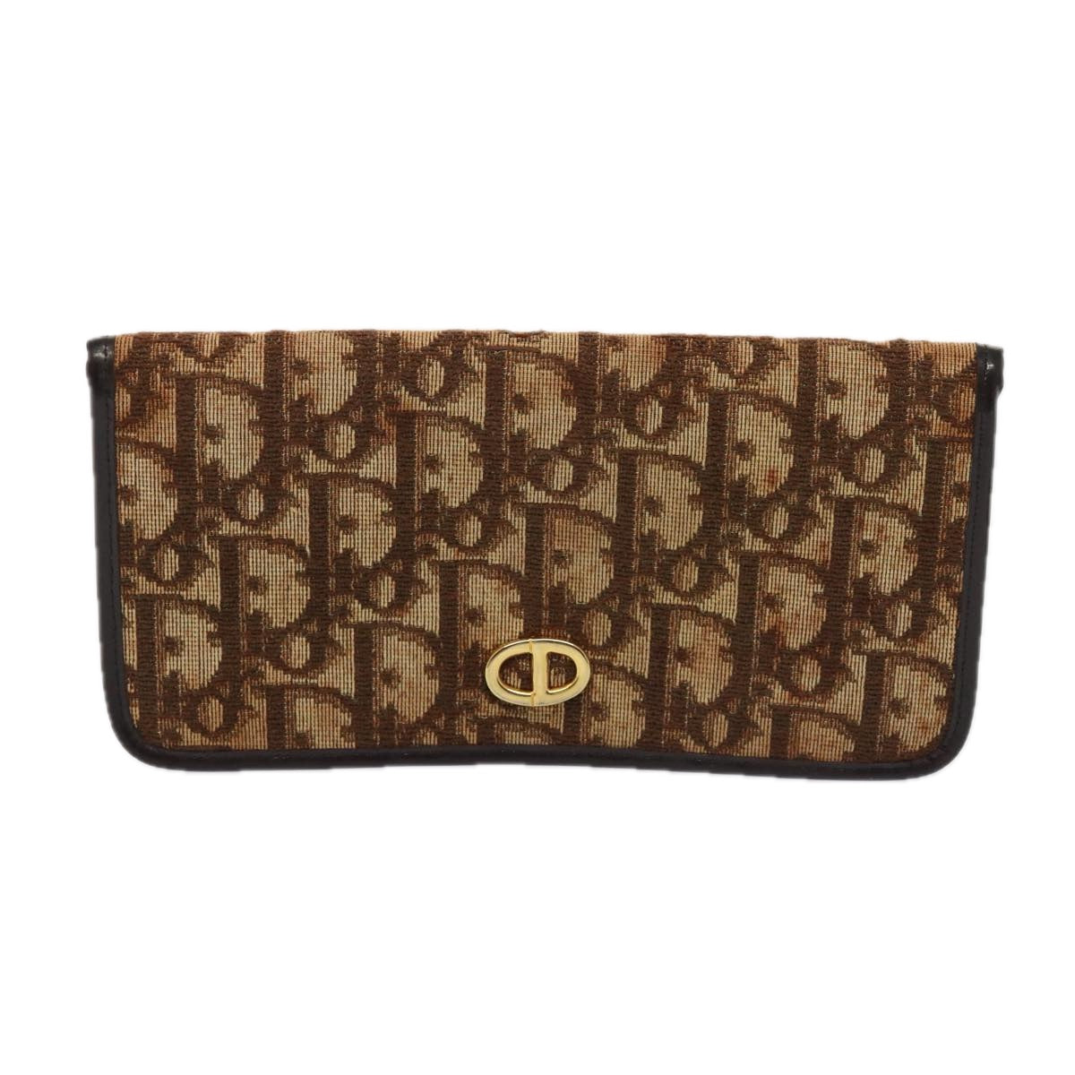 Christian Dior Trotter Honeycomb Canvas Wallet 2Set Brown Beige Auth am6749 - 0