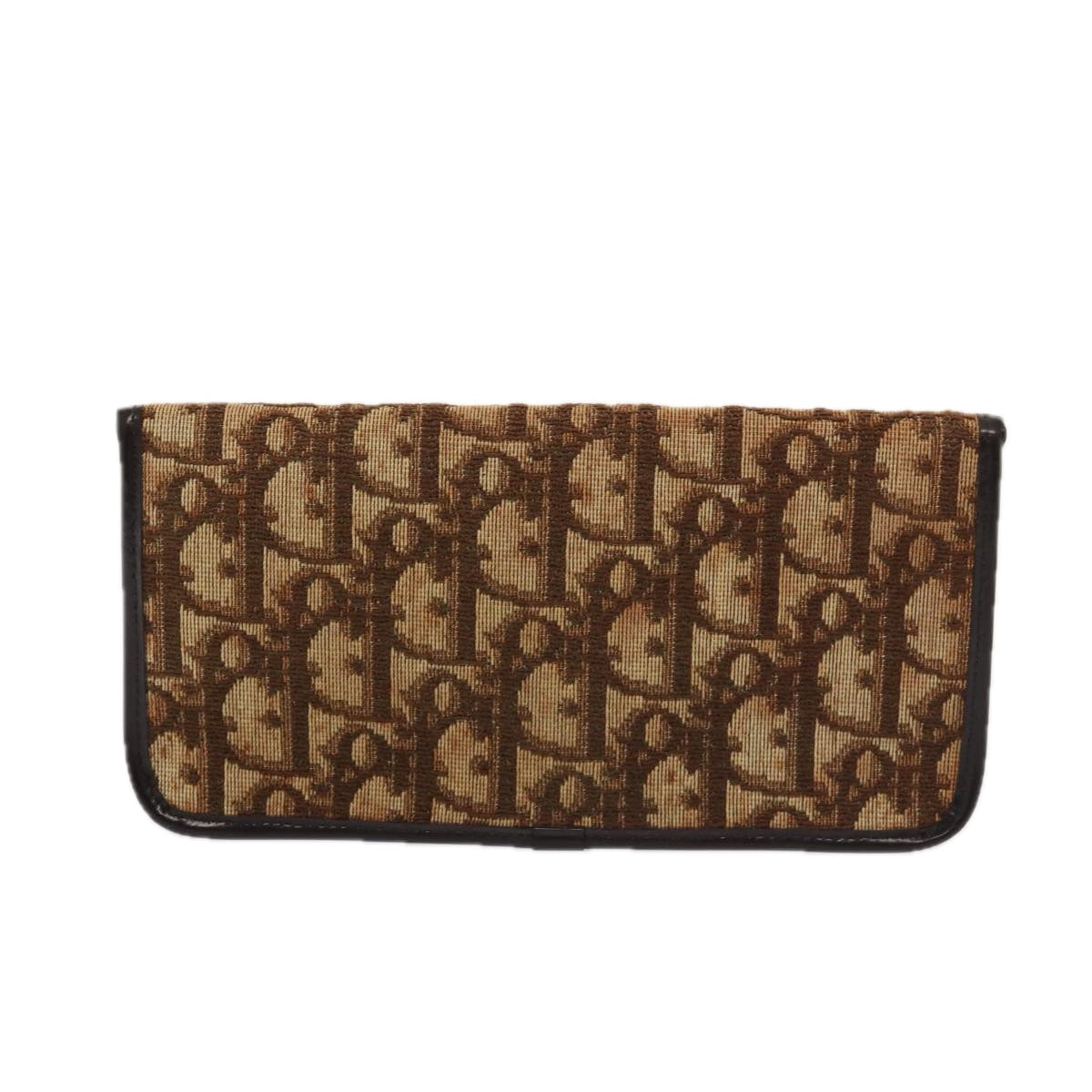 Christian Dior Trotter Honeycomb Canvas Wallet 2Set Brown Beige Auth am6749