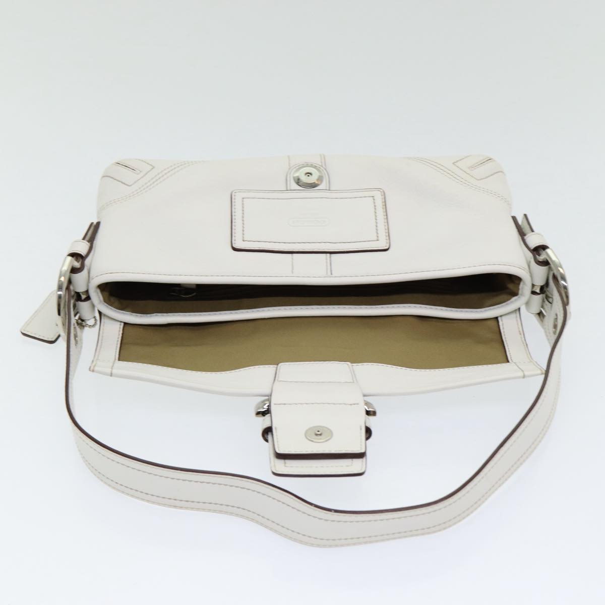 Coach Hand Bag Leather White Silver Auth am6750