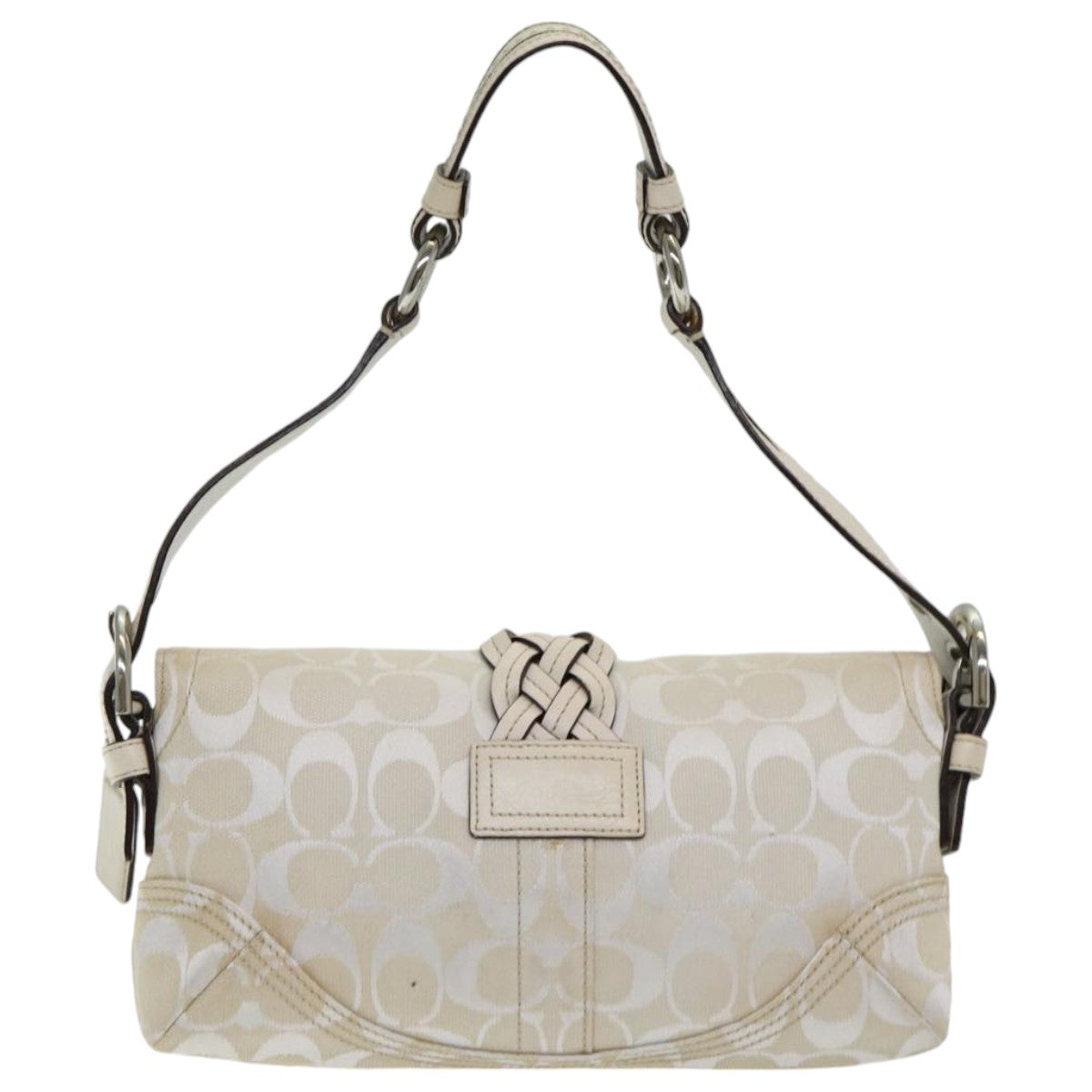 Coach Signature Shoulder Bag Canvas White Silver Auth am6751 - 0