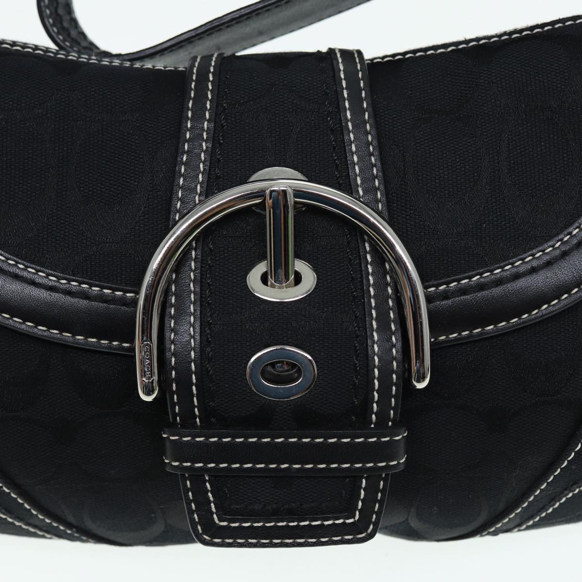 Coach Signature Shoulder Bag Canvas Black Silver Auth am6752