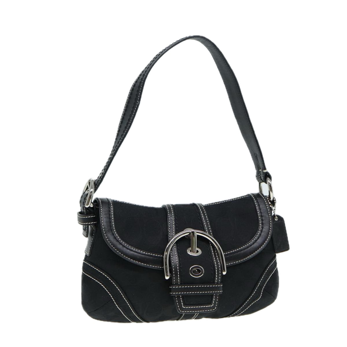 Coach Signature Shoulder Bag Canvas Black Silver Auth am6752