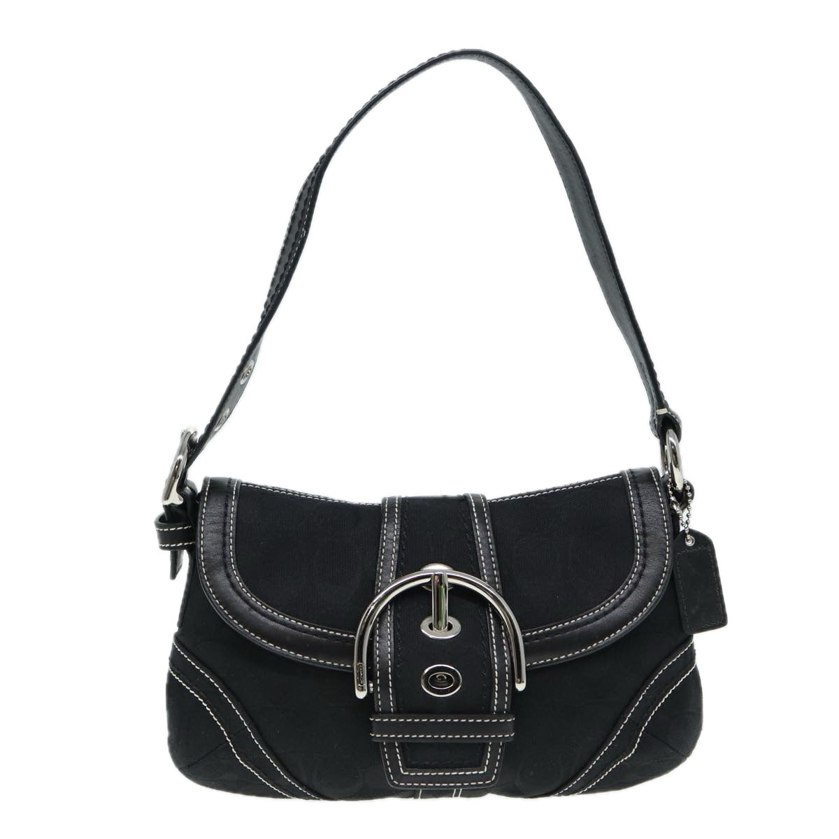 Coach Signature Shoulder Bag Canvas Black Silver Auth am6752