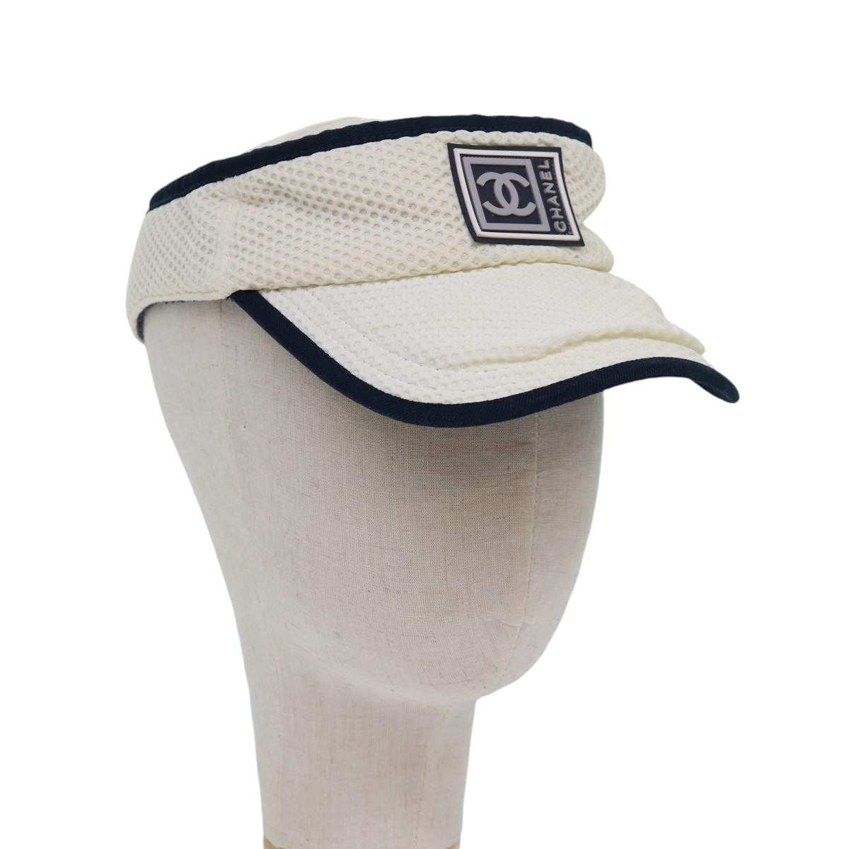 CHANEL Sports Sun Visor Cotton White Silver CC Auth am6754