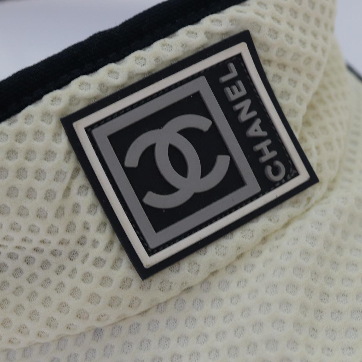 CHANEL Sports Sun Visor Cotton White Silver CC Auth am6754