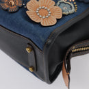 Coach Tea Rose Rogue 25 Hand Bag Denim 2way Blue Gold Auth am6757-9