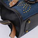 Coach Tea Rose Rogue 25 Hand Bag Denim 2way Blue Gold Auth am6757-14