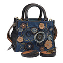 Coach Tea Rose Rogue 25 Hand Bag Denim 2way Blue Gold Auth am6757-1