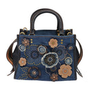 Coach Tea Rose Rogue 25 Hand Bag Denim 2way Blue Gold Auth am6757-13