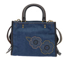 Coach Tea Rose Rogue 25 Hand Bag Denim 2way Blue Gold Auth am6757-2
