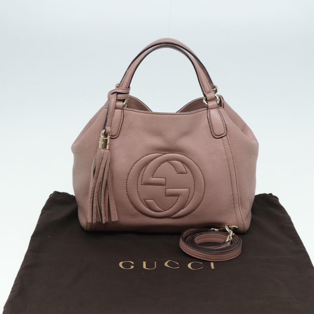 GUCCI Soho Hand Bag Leather 2way Gold Pink 336751 Auth am6760