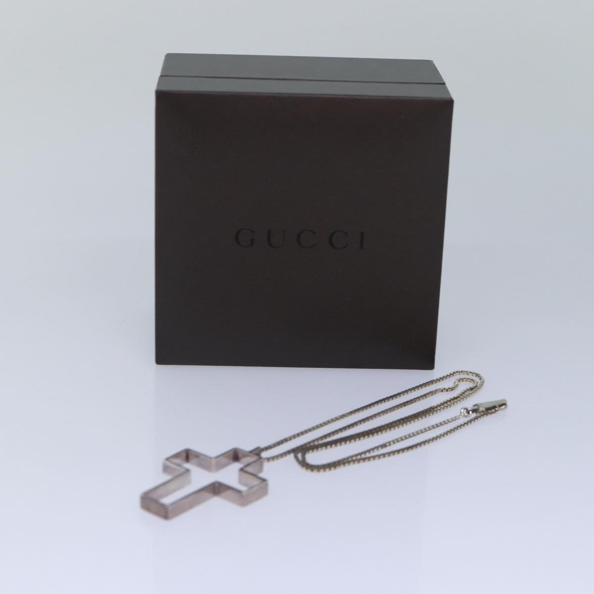 GUCCI Cross Necklace Ag925 Silver Auth am6763