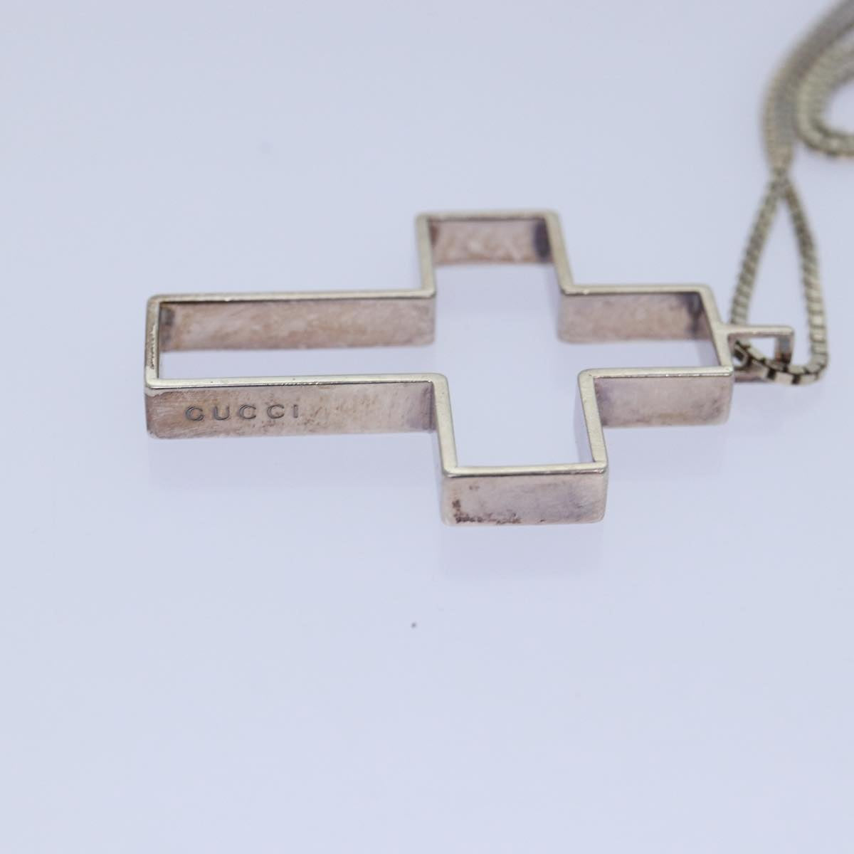 GUCCI Cross Necklace Ag925 Silver Auth am6763