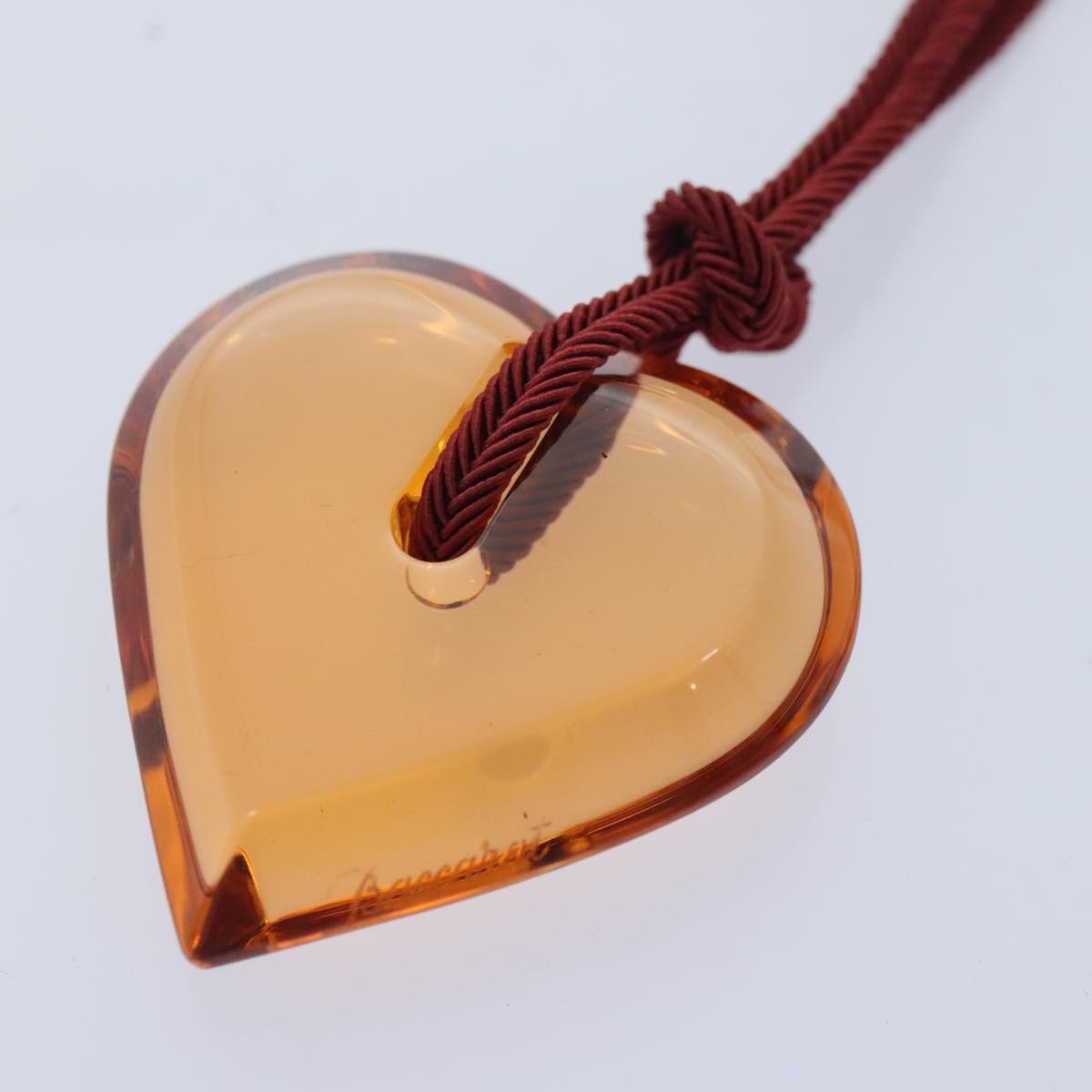 Baccarat Heart Necklace Crystal Glass Orange Auth am6764 - 0