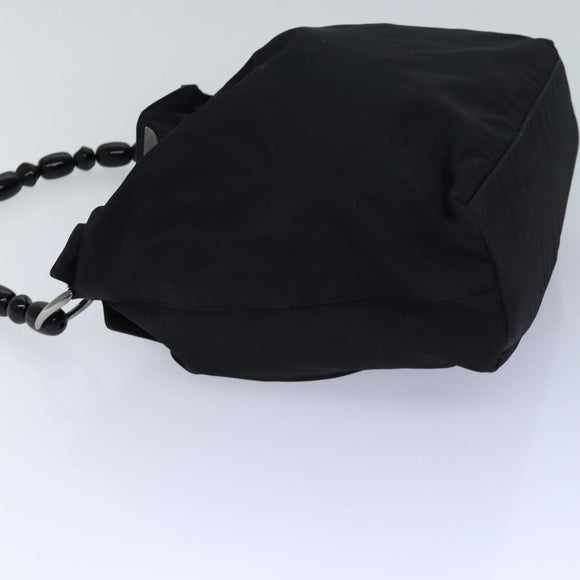 Christian Dior Maris Pearl Hand Bag Nylon Black Silver Auth am6778