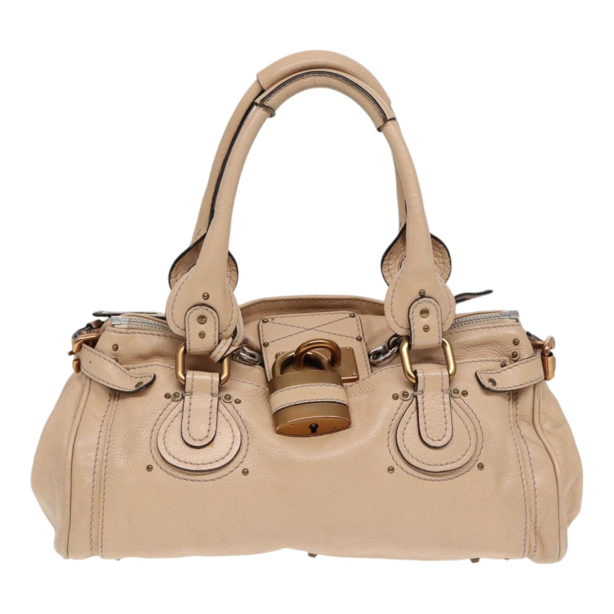 Chloe Paddington Hand Bag Leather Beige Gold Silver Auth am6781