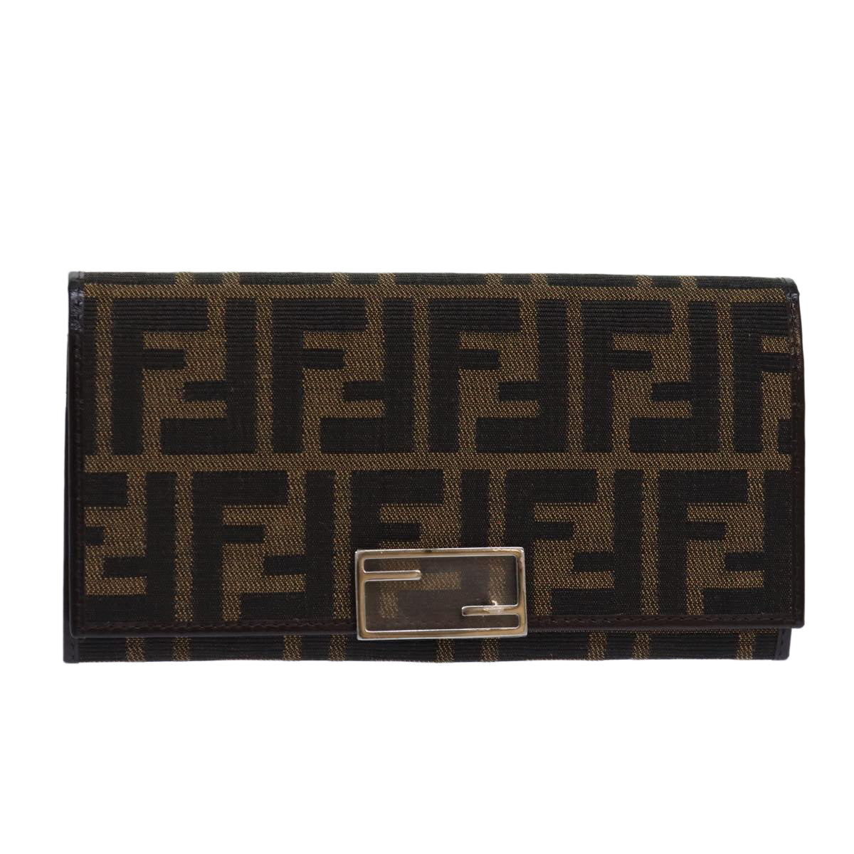 FENDI Zucca Canvas Long Wallet Black Brown Silver Auth am6788