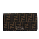 FENDI Zucca Canvas Long Wallet Black Brown Silver Auth am6788-13