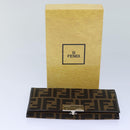 FENDI Zucca Canvas Long Wallet Black Brown Silver Auth am6788-12