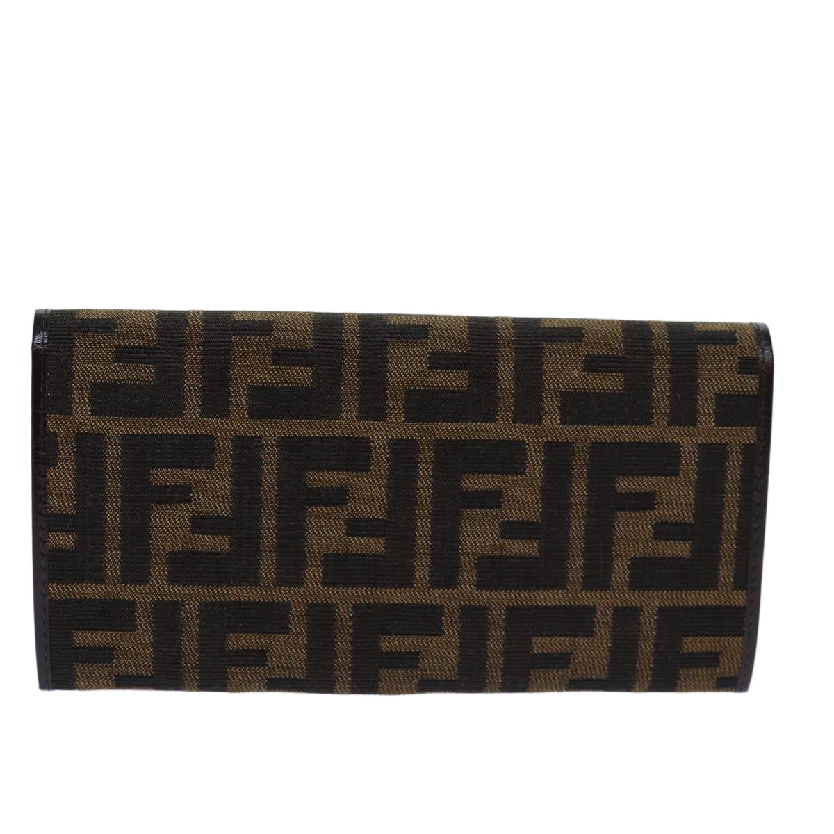 FENDI Zucca Canvas Long Wallet Black Brown Silver Auth am6788 - 0