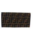 FENDI Zucca Canvas Long Wallet Black Brown Silver Auth am6788-2
