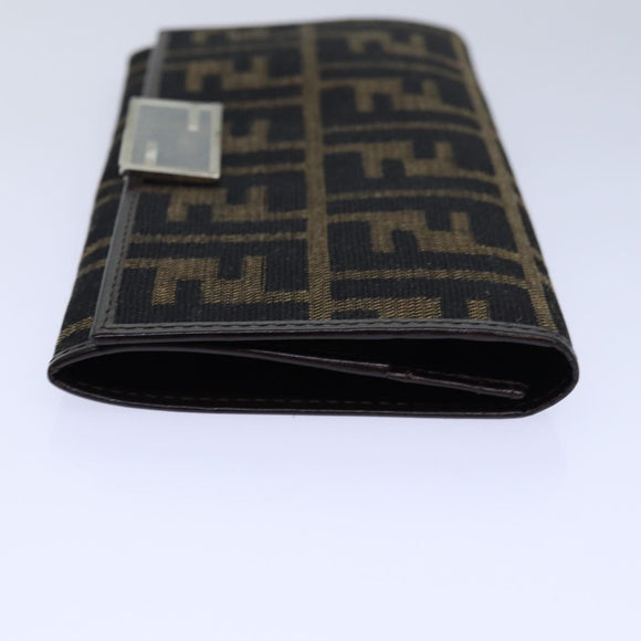 FENDI Zucca Canvas Long Wallet Black Brown Silver Auth am6788
