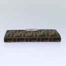FENDI Zucca Canvas Long Wallet Black Brown Silver Auth am6788-5