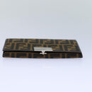 FENDI Zucca Canvas Long Wallet Black Brown Silver Auth am6788-6