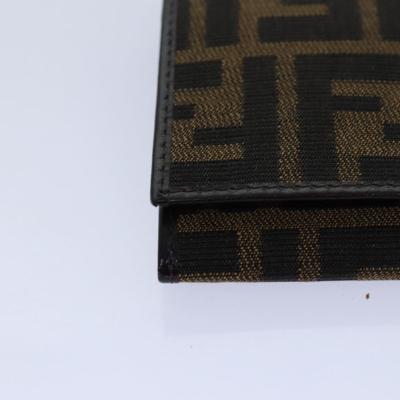 FENDI Zucca Canvas Long Wallet Black Brown Silver Auth am6788