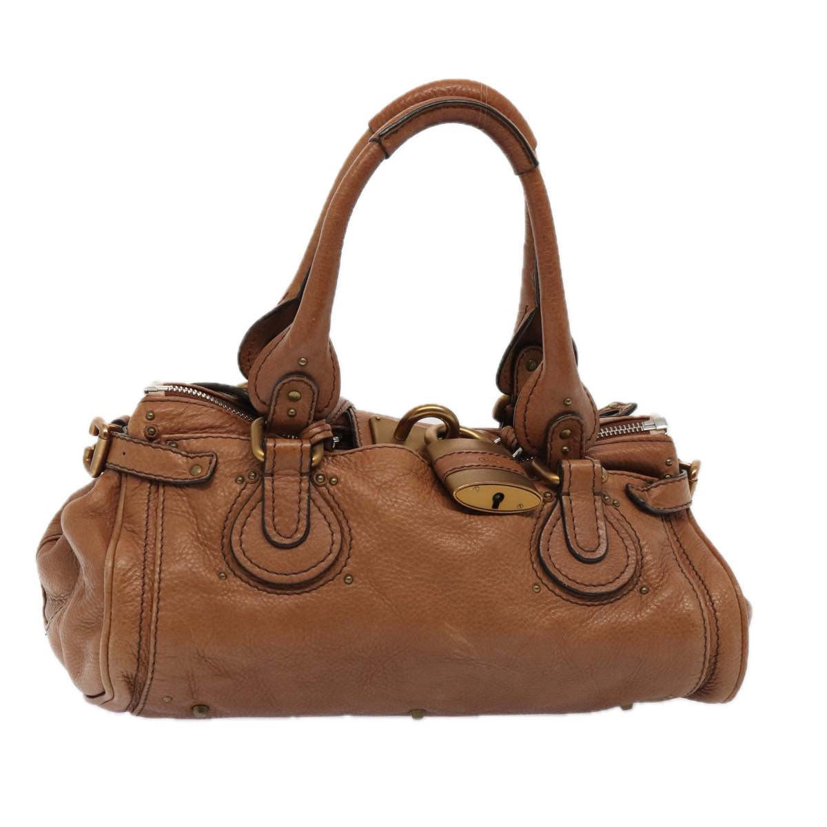 Chloe Paddington Hand Bag Leather Brown Gold Silver Auth am6789