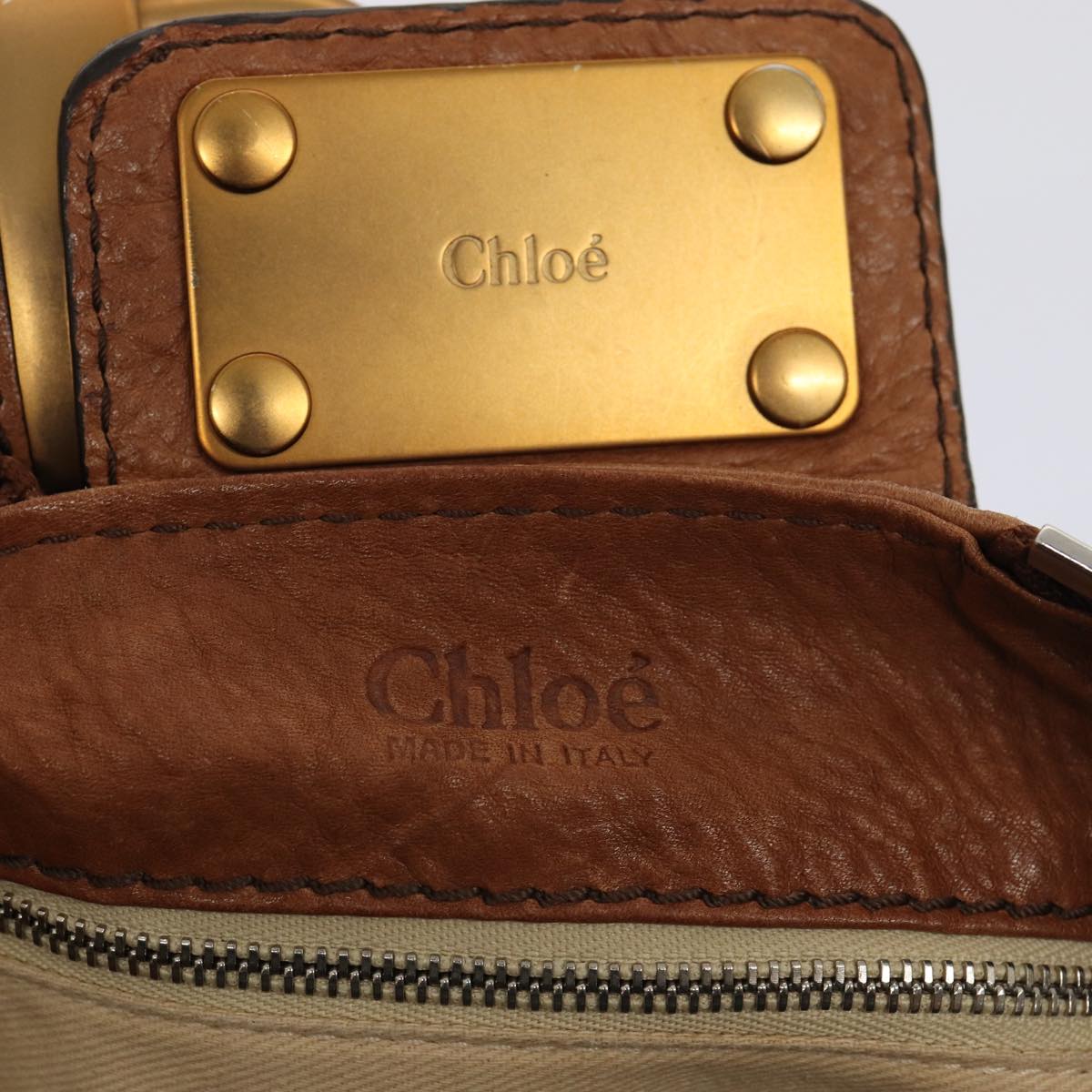 Chloe Paddington Hand Bag Leather Brown Gold Silver Auth am6789