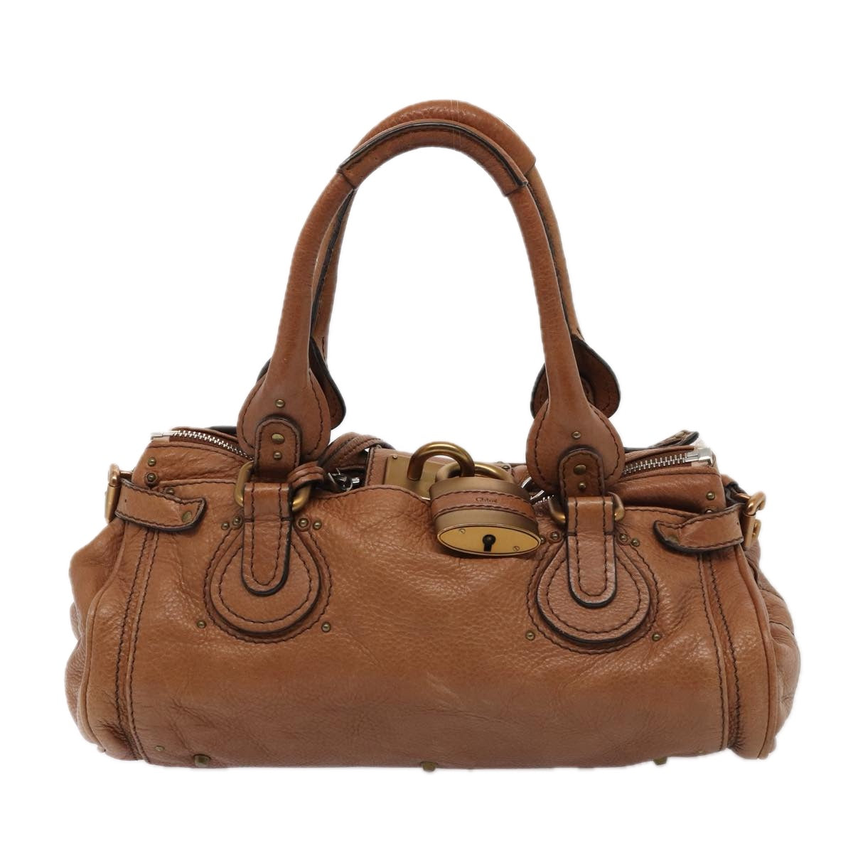 Chloe Paddington Hand Bag Leather Brown Gold Silver Auth am6789