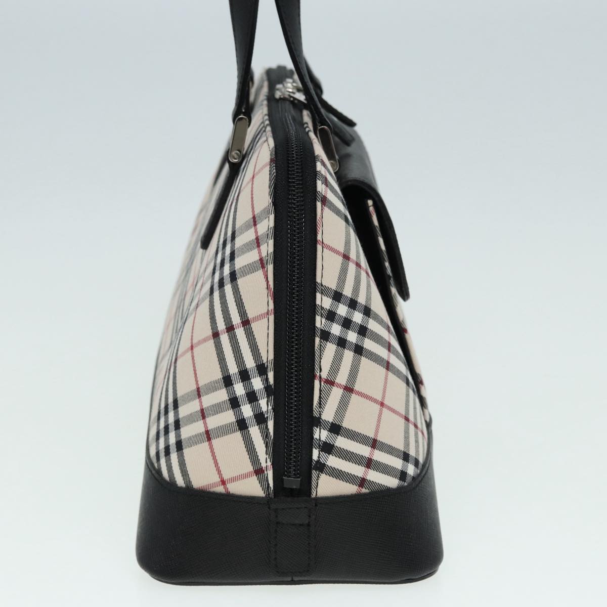 BURBERRY Nova Check Hand Bag Canvas Leather Beige Black Silver Auth am6793